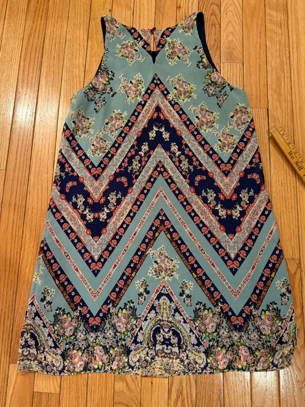 A. Byer Navy Floral Patchwork Printed Dress Size L - Picture 5 of 5